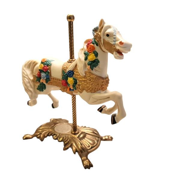 Vintage Tobin Faley Horse Carousel Figurine Cream Gold Signed Collectible - Picture 3 of 14